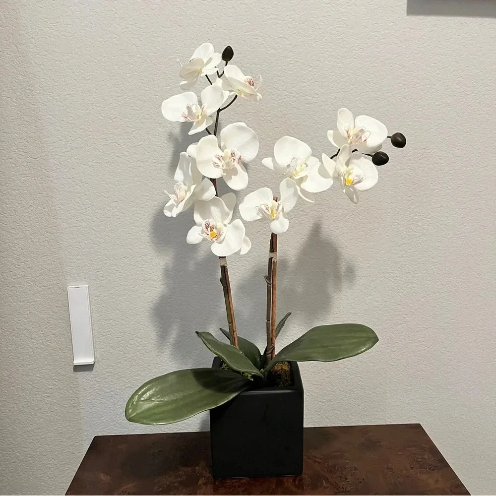 White‎ Faux Orchid Artificial Flowers with Vase Faux Plant Floral for Home Decor